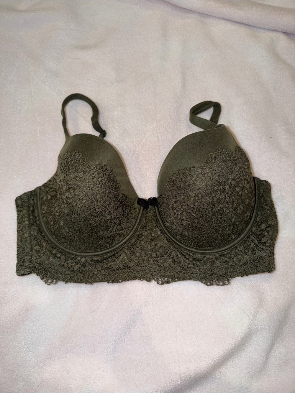 2016 Vintage Victoria Secret Lace Trim Olive Green Longline Bra